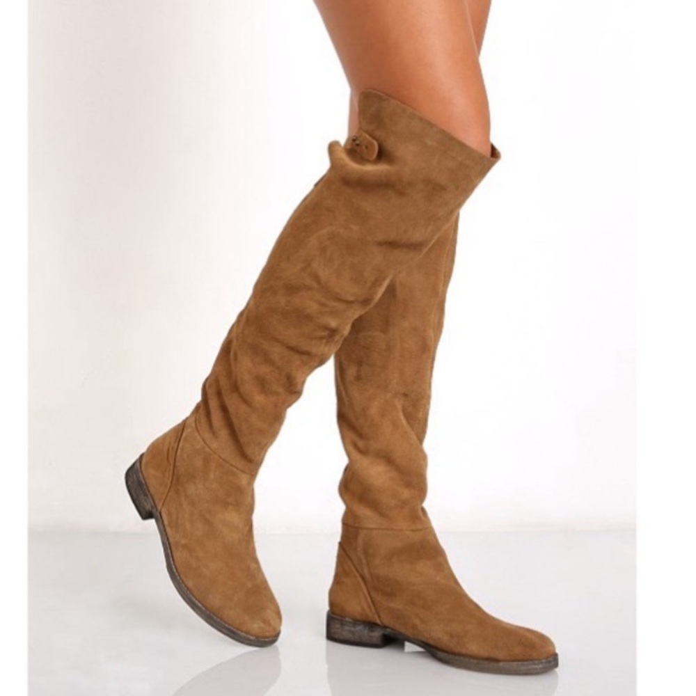 Free People Carlisle Suede Over The Knee Boots Honey Whiskey Size 41 US 10 - Picture 2 of 14